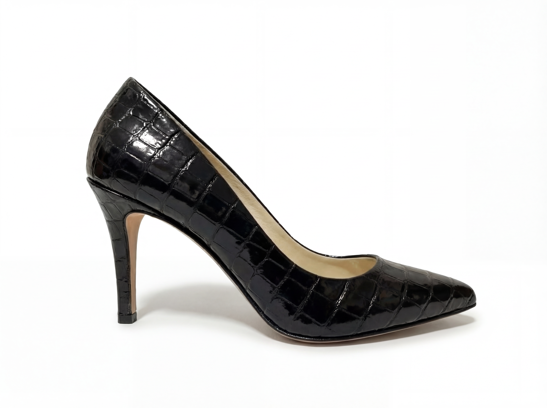 Black Croc Embossed Leather Pumps
