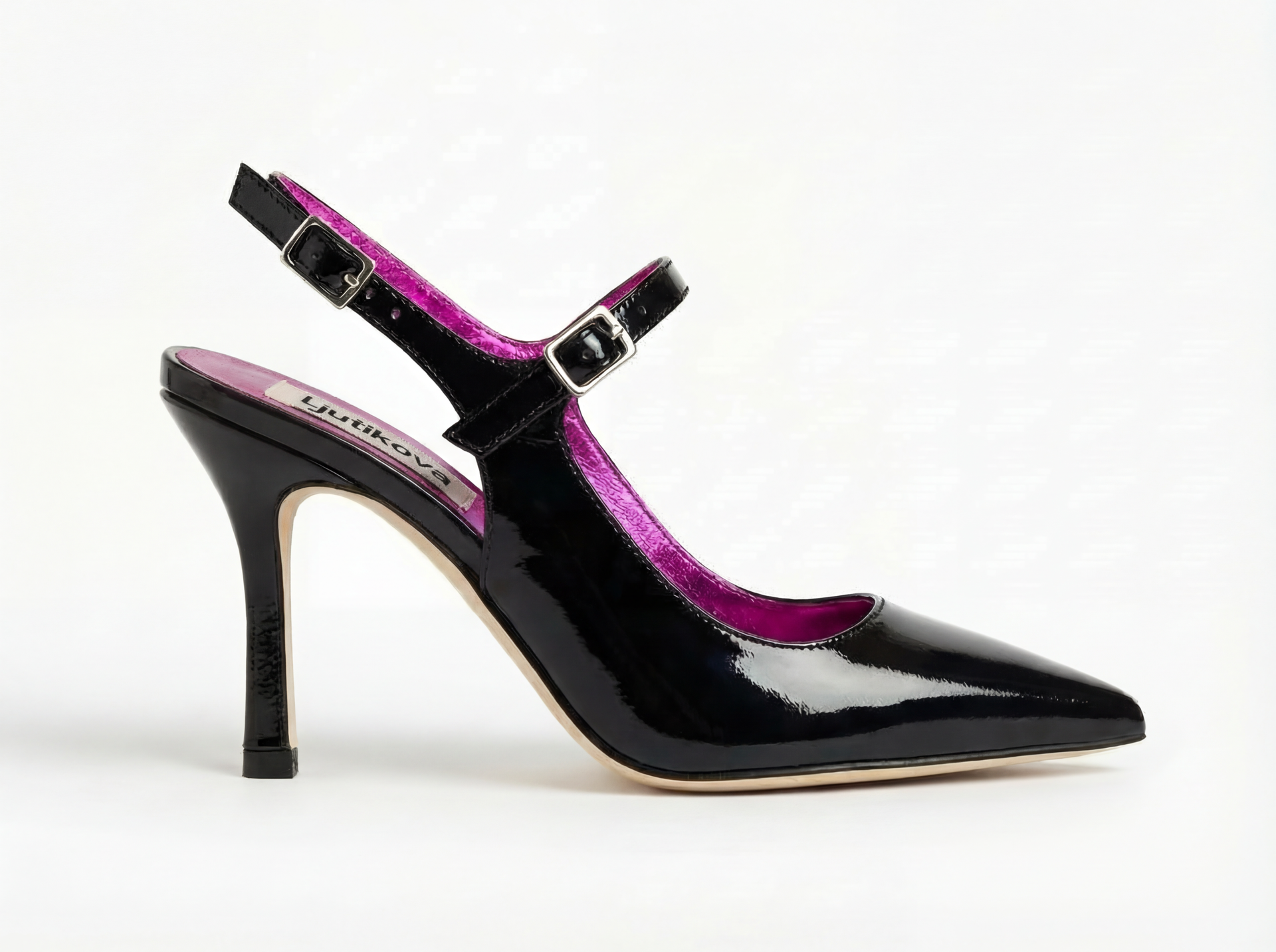 Black Patent Leather T-Strap Heels