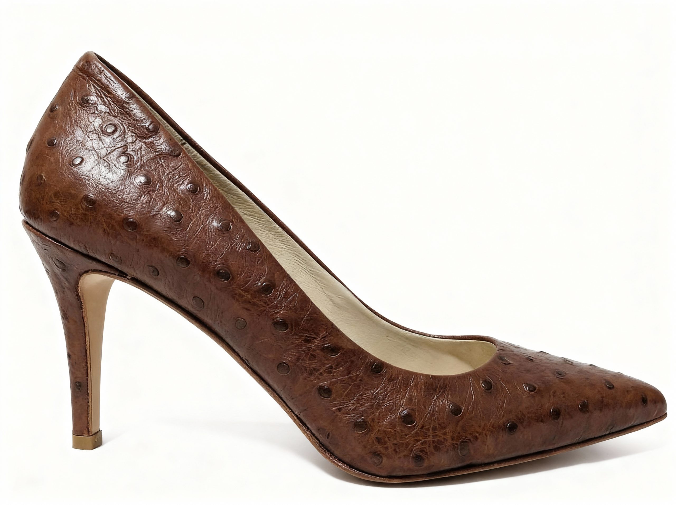 Brown Ostrich Leather Stiletto Heels