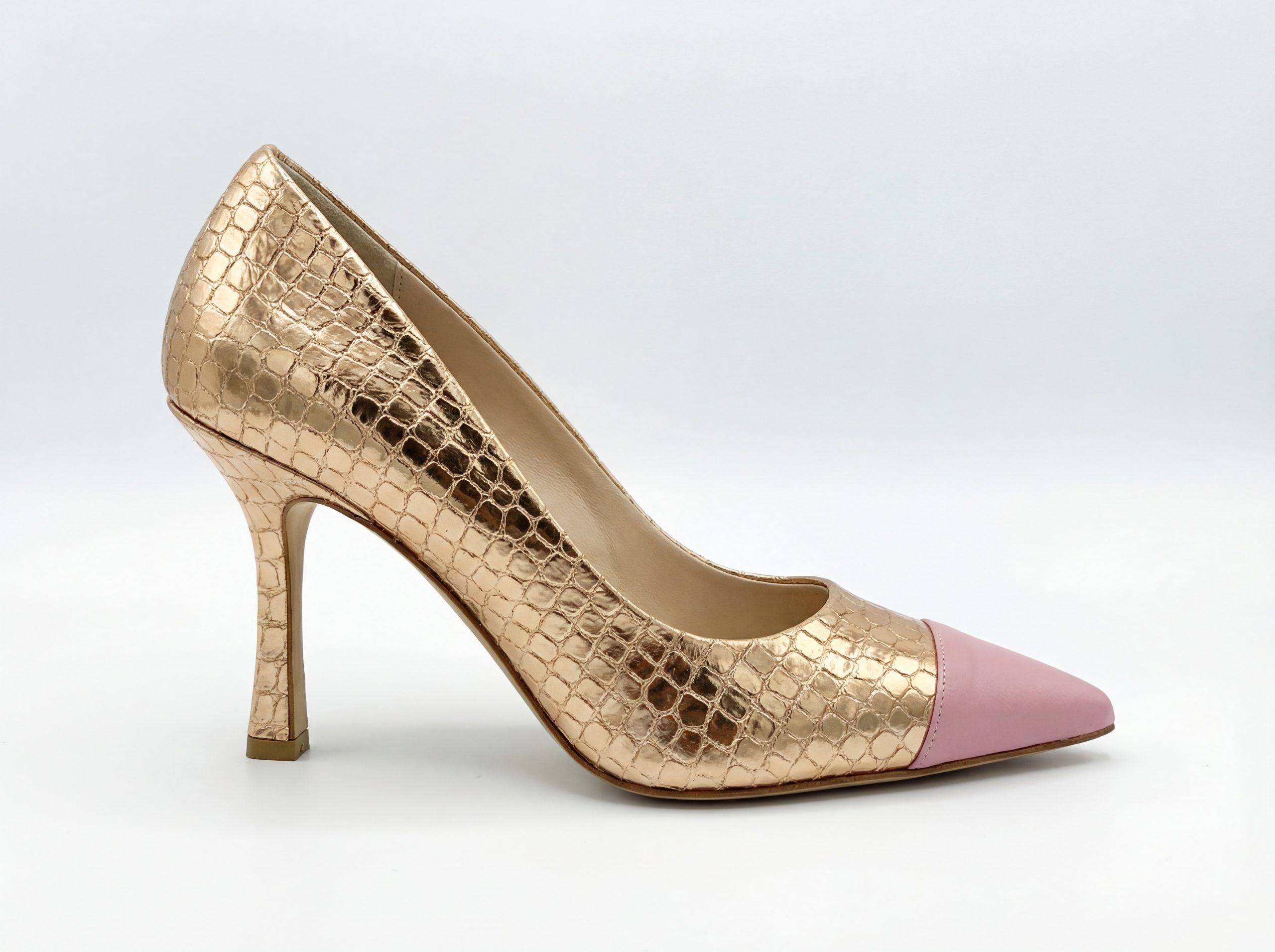 Gold Rose Croc Leather Heels