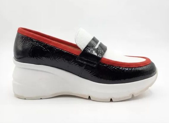 Milano Italian Leather Platform Loafers – Black, White & Red Edition