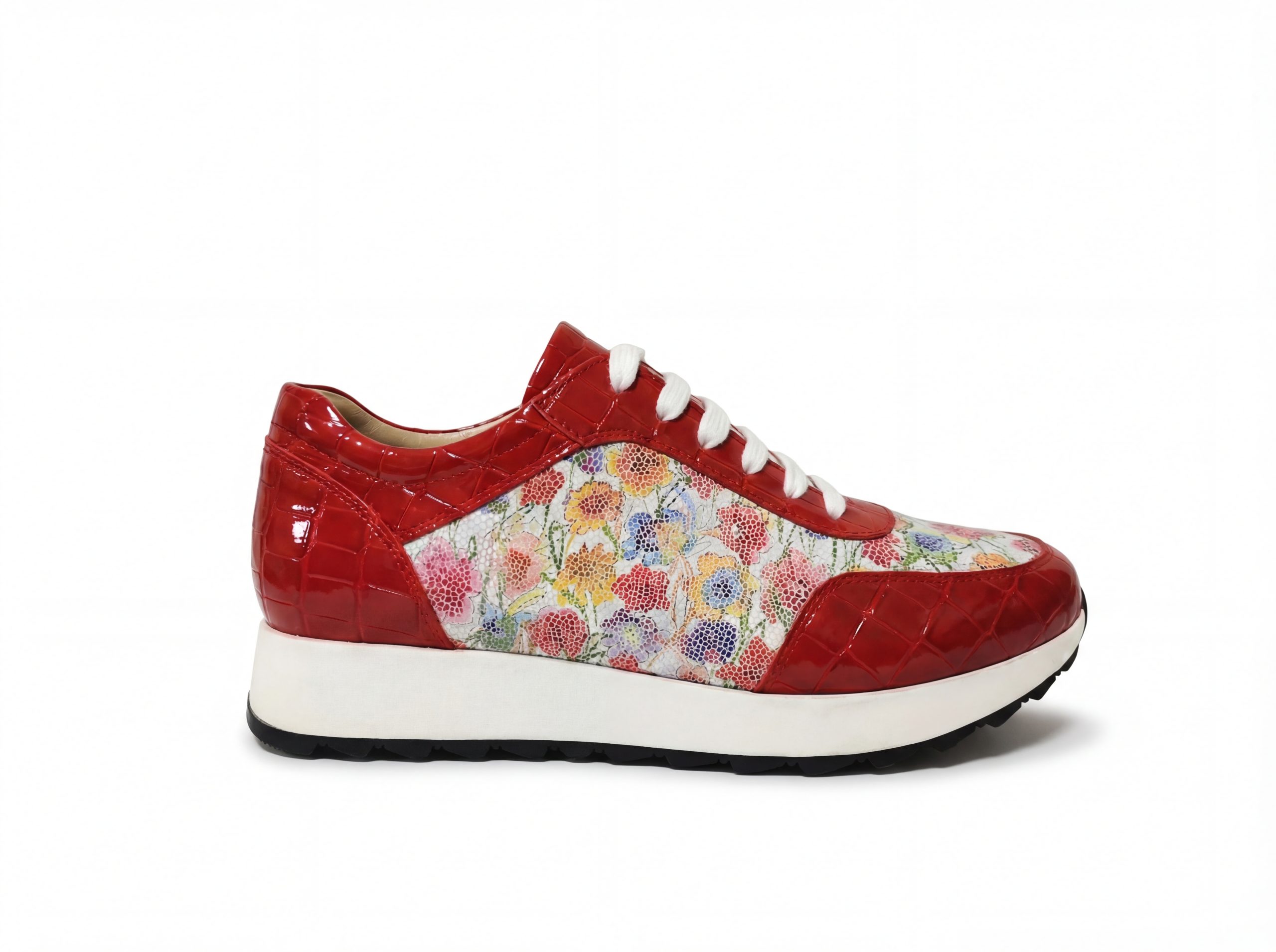 Red Floral Leather Sneakers