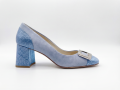 Ljutikova sky blue leather block heel shoes handmade Italian leather