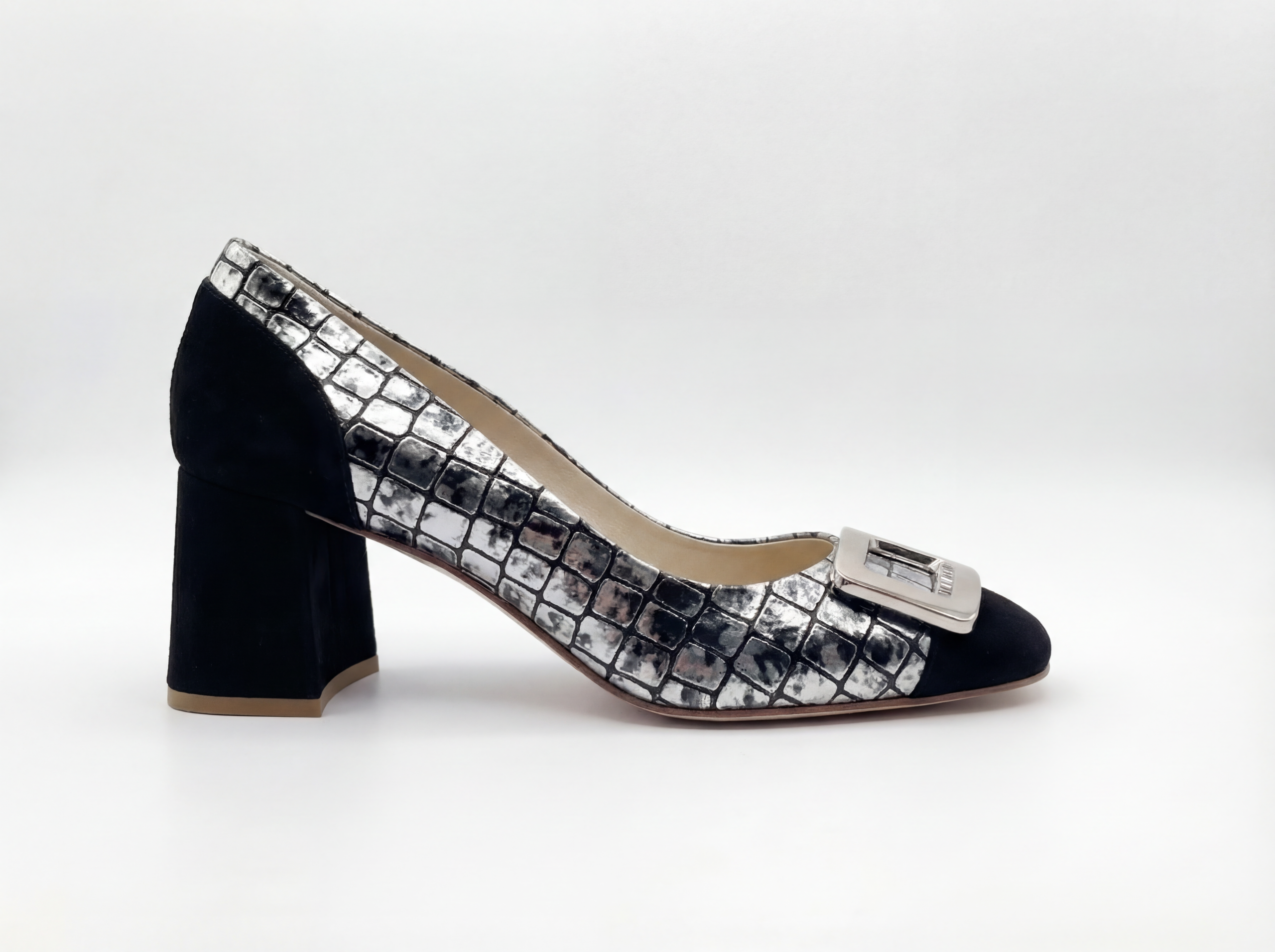 Silver Croco Italian Leather Heels