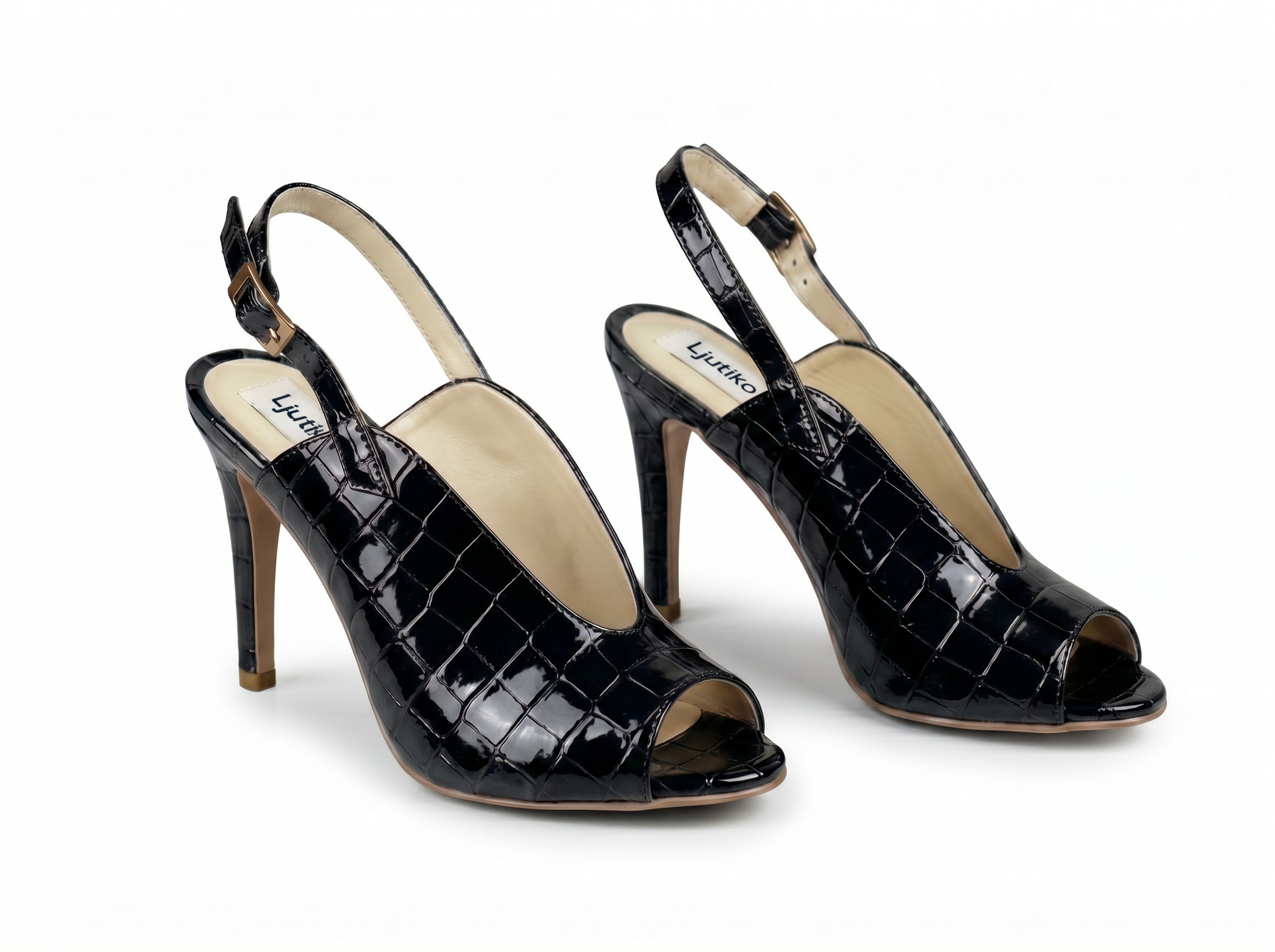 Black Croco Slingback Heels