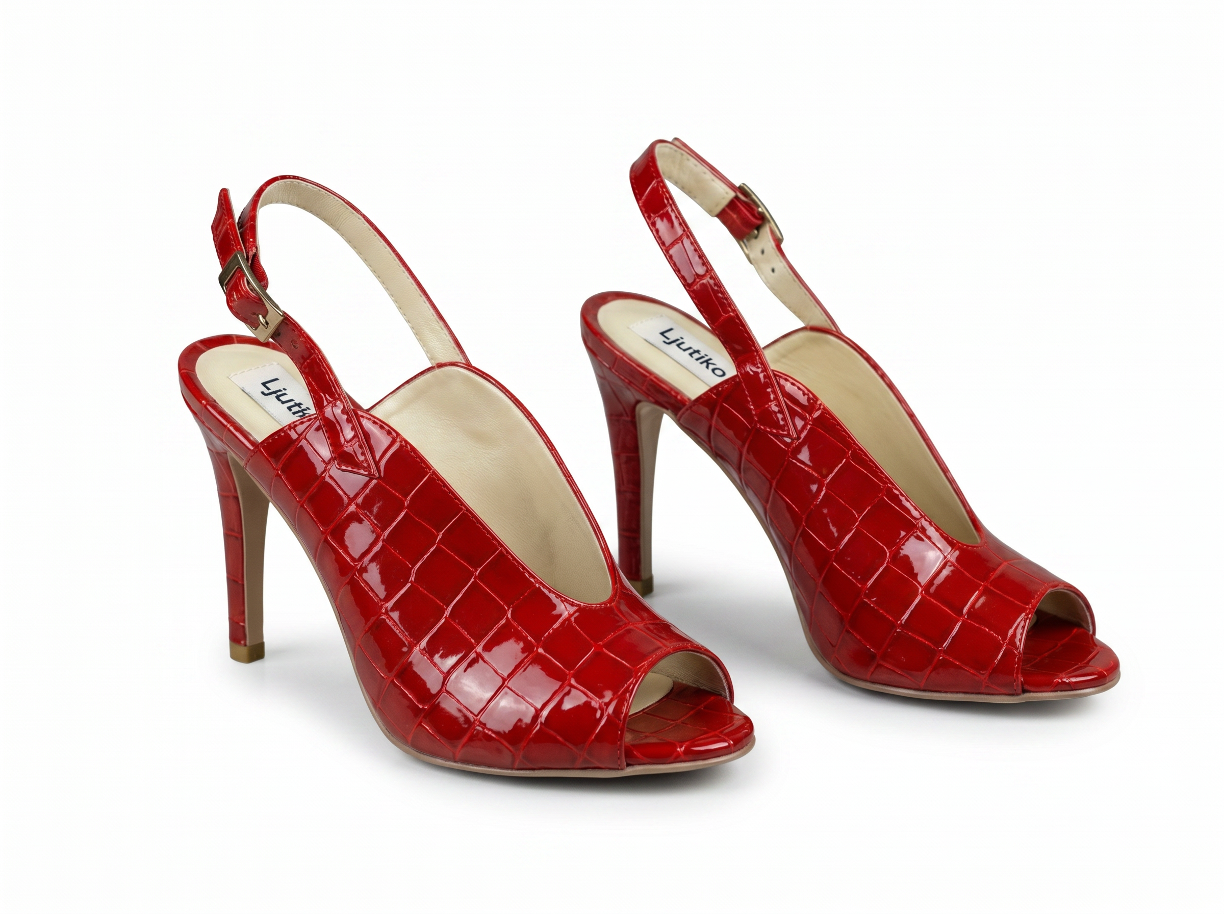 Scarlet Croco Slingback Heels