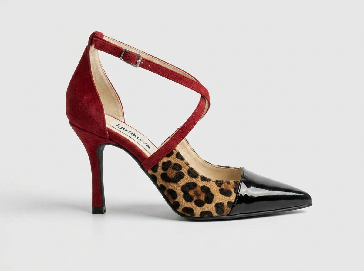 leopard print ankle strap heels