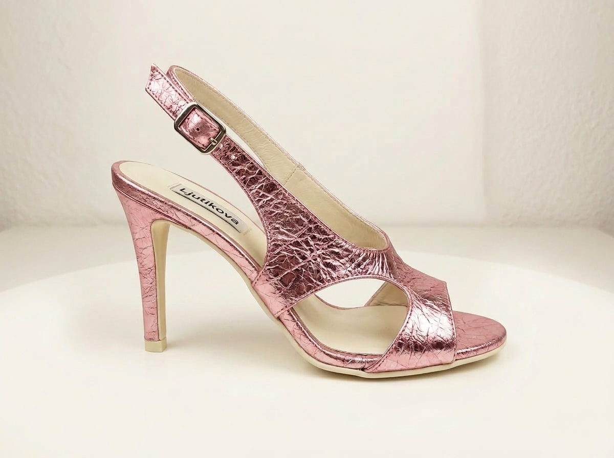 Pink Metallic Slingback Heels | Elegant Designer Sandals for Women
