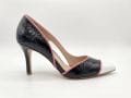 Black & White Leather Heels with Pink Trim | Elegant Designer Pumps