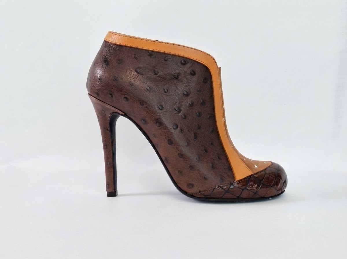 Brown Ostrich-Effect Ankle Boots | LJUTIKOVA