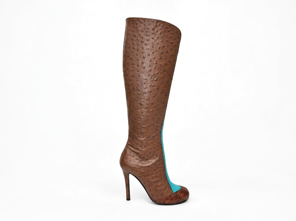 Brown Knee-High Boots with Turquoise Detail
