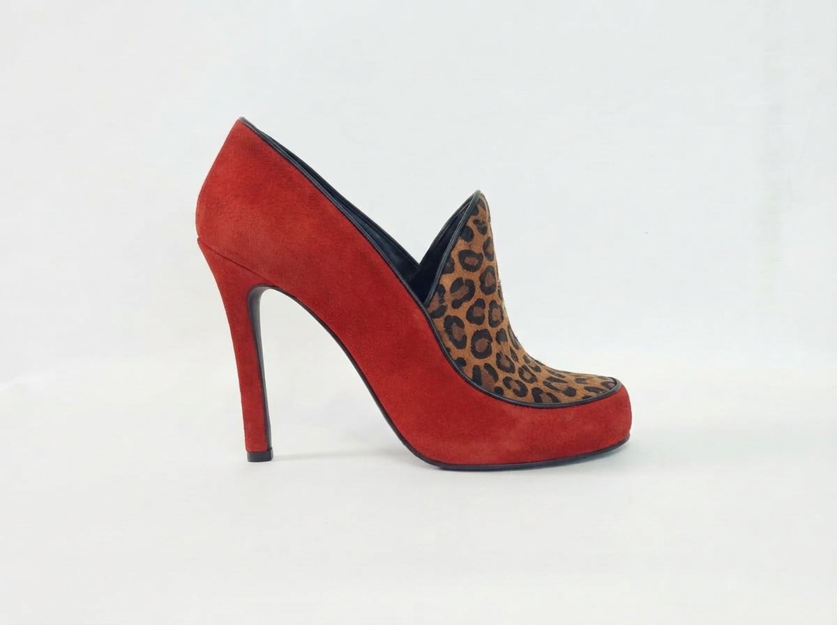 Red Suede Pumps with Leopard Print