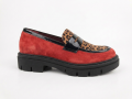 LJUTIKOVA red suede leopard print loafers with chunky black lug sole – side view