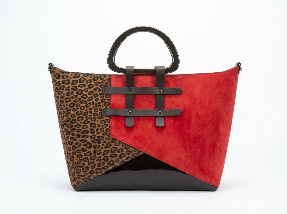 Red Suede & Leopard Print Leather Bag