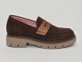 Brown corduroy loafers with caramel leather strap and pink interior – LJUTIKOVA